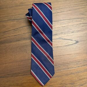 Vintage Brooks Brothers Makers Blue Red 100% Silk Repp Necktie Tie Hand Made USA